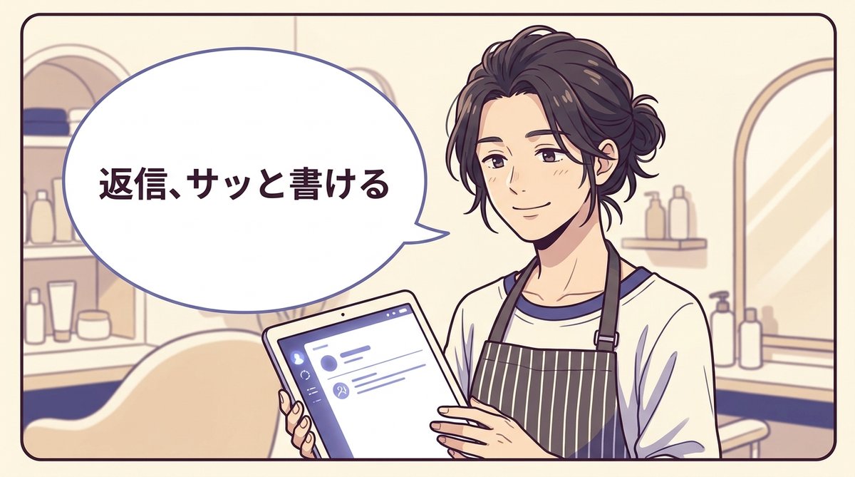 タブレットで口コミ返信の下書きを見る美容師