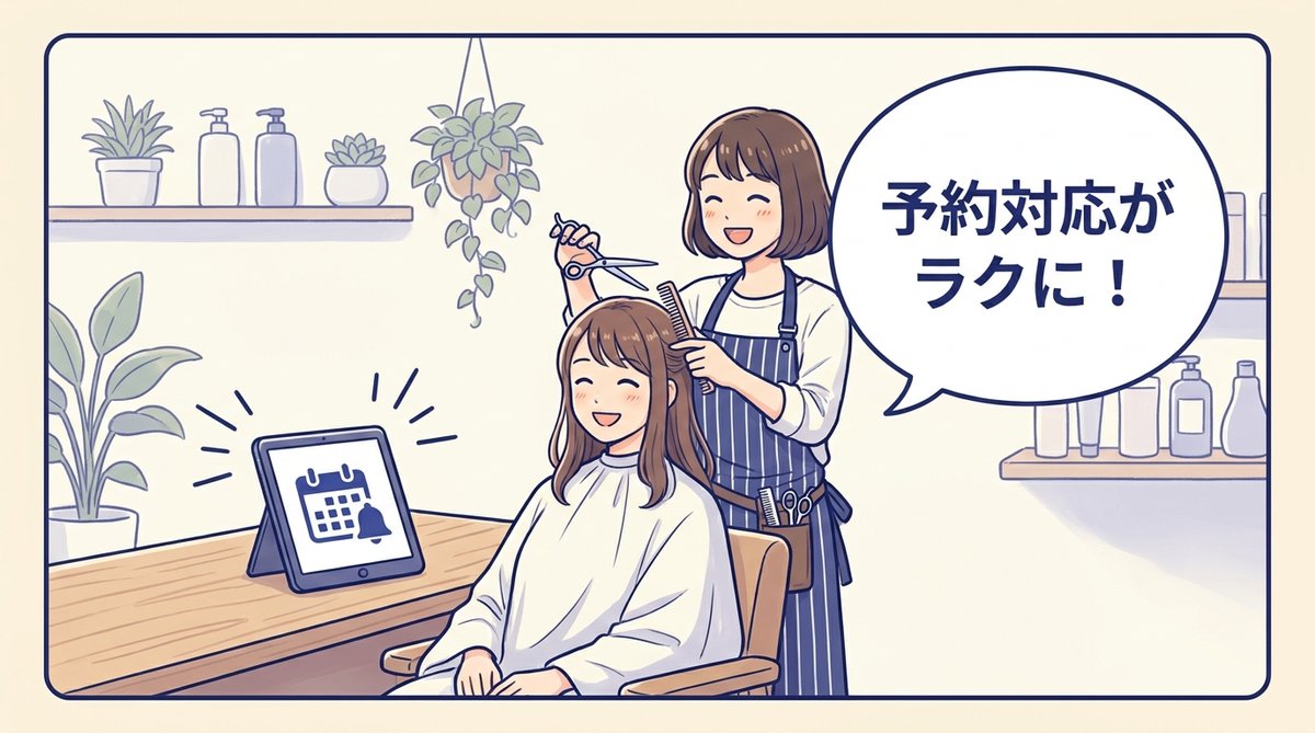 予約リマインドを自動送信し、施術中の美容師の負担を軽くする様子